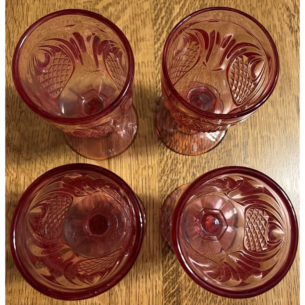 4 Fenton Pineapple Colonial Pink Water Wine  Goblets‎ 8 oz - Picture 3 of 4
